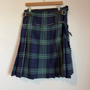 Geoffrey Highland Crafts Royale Mile Blue Green Plaid Belted Kilt Men's
